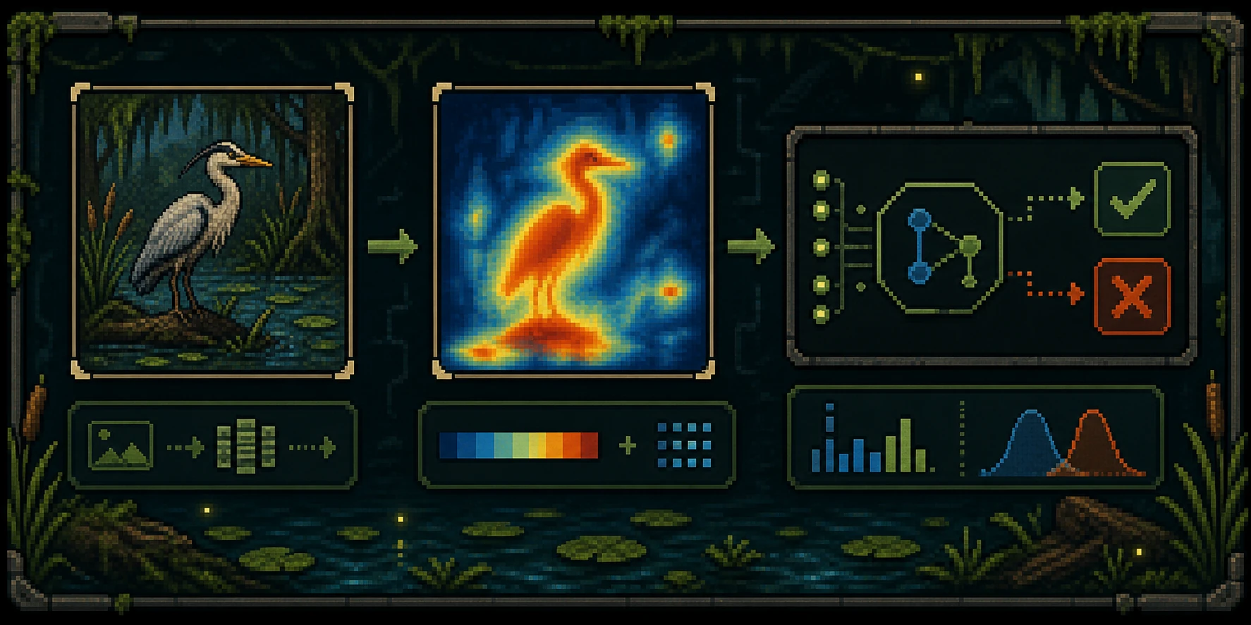 Attribution-map workflow diagram with image inputs, heatmap output, and evaluation panel.