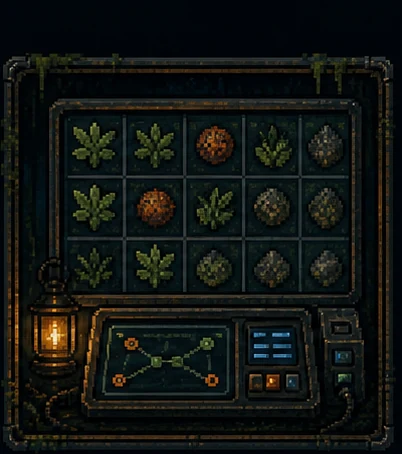 Decorative pixel-art strategy console representing the PvZRL state and action pipeline.